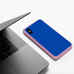 Чехол iPhone XS Max матовый Плетёная синяя ткань - паттерн, цвет: 3D-розовый — фото 2