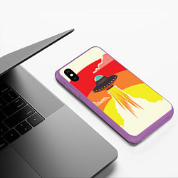 Чехол iPhone XS Max матовый Ретро футуризм летающий корабль НЛО, цвет: 3D-фиолетовый — фото 2
