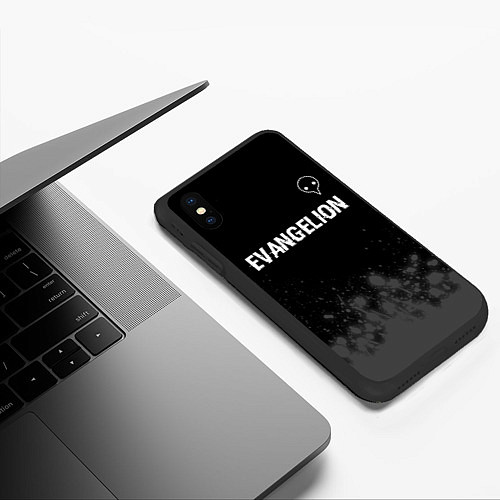 Чехол iPhone XS Max матовый Evangelion glitch на темном фоне: символ сверху / 3D-Черный – фото 3