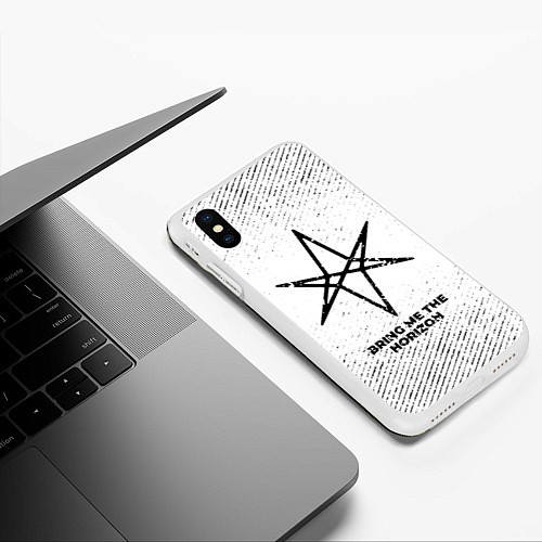 Чехол iPhone XS Max матовый Bring Me the Horizon с потертостями на светлом фон / 3D-Белый – фото 3