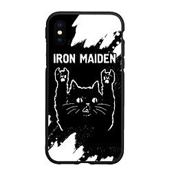 Чехол iPhone XS Max матовый Группа Iron Maiden и рок кот, цвет: 3D-черный
