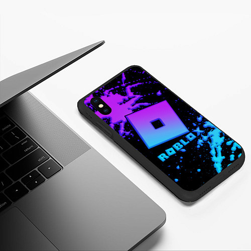 Чехол iPhone XS Max матовый Roblox logo neon gradient / 3D-Черный – фото 3