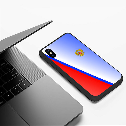 Чехол iPhone XS Max матовый Россия полосы с гербом / 3D-Черный – фото 3