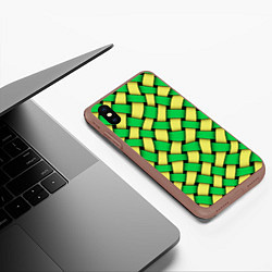 Чехол iPhone XS Max матовый Жёлто-зелёная плетёнка - оптическая иллюзия, цвет: 3D-коричневый — фото 2