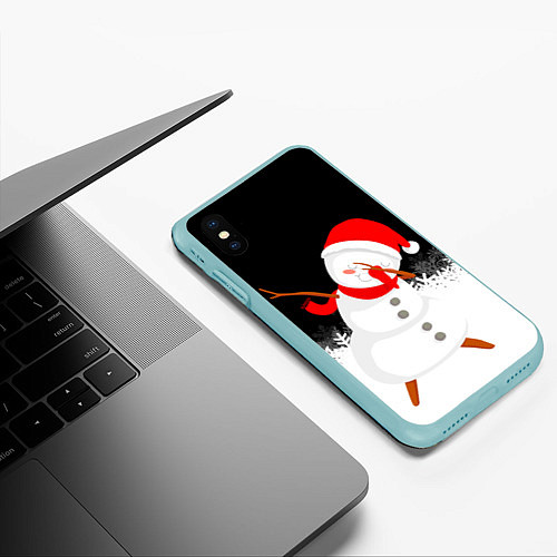 Чехол iPhone XS Max матовый Снеговик dab / 3D-Мятный – фото 3