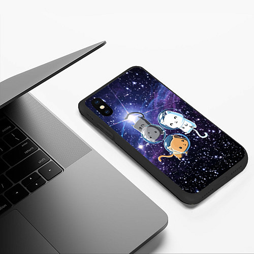 Чехол iPhone XS Max матовый Три котика в открытом космосе / 3D-Черный – фото 3