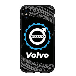 Чехол iPhone XS Max матовый Volvo в стиле Top Gear со следами шин на фоне, цвет: 3D-черный