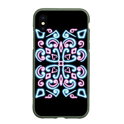 Чехол iPhone XS Max матовый Неоновый узор, цвет: 3D-темно-зеленый