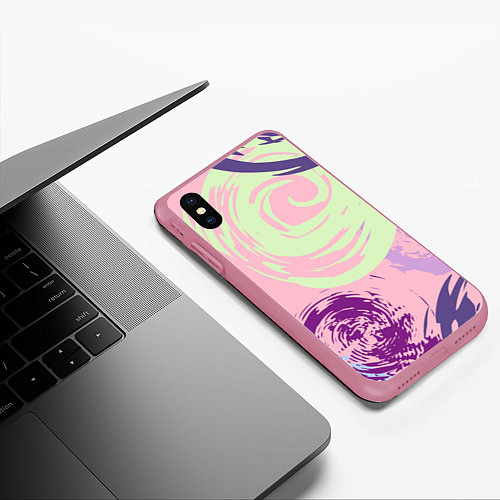 Чехол iPhone XS Max матовый Розовый фон и разноцветные круги / 3D-Малиновый – фото 3