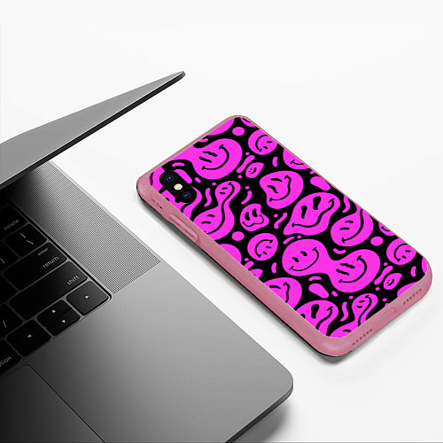 Чехол iPhone XS Max матовый Кислотный розовый в смайликах / 3D-Малиновый – фото 3