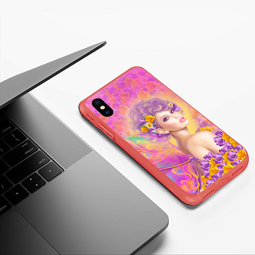 Чехол iPhone XS Max матовый Розовая фея бабочка / 3D-Красный – фото 3