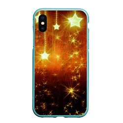 Чехол iPhone XS Max матовый Золотистае звёзды, цвет: 3D-мятный