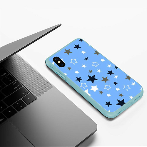 Чехол iPhone XS Max матовый Звёзды на голубом фоне / 3D-Мятный – фото 3