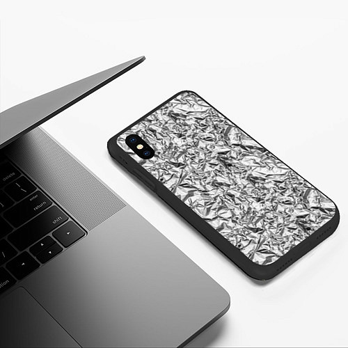 Чехол iPhone XS Max матовый Текстура мятой алюминиевой фольги / 3D-Черный – фото 3