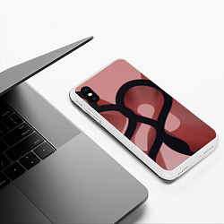 Чехол iPhone XS Max матовый Тёмные волнообразные линии на красном фоне, цвет: 3D-белый — фото 2