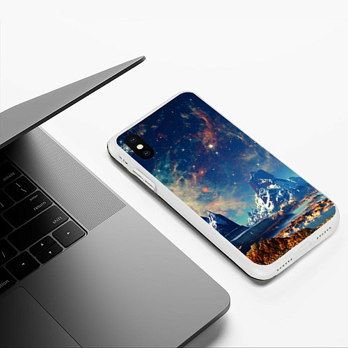 Чехол iPhone XS Max матовый Горы и бескрайний космос / 3D-Белый – фото 3