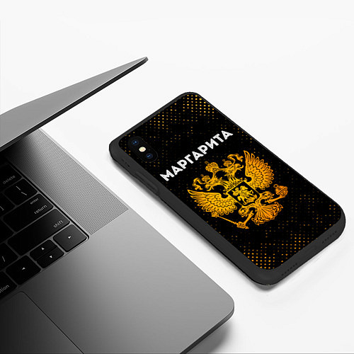 Чехол iPhone XS Max матовый Маргарита и зологой герб РФ / 3D-Черный – фото 3