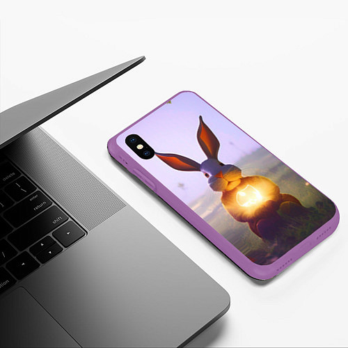 Чехол iPhone XS Max матовый Заяц с гирляндой / 3D-Фиолетовый – фото 3