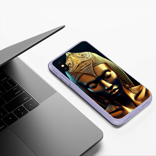 Чехол iPhone XS Max матовый Нейросеть - золотая статуя египетской царицы / 3D-Светло-сиреневый – фото 3