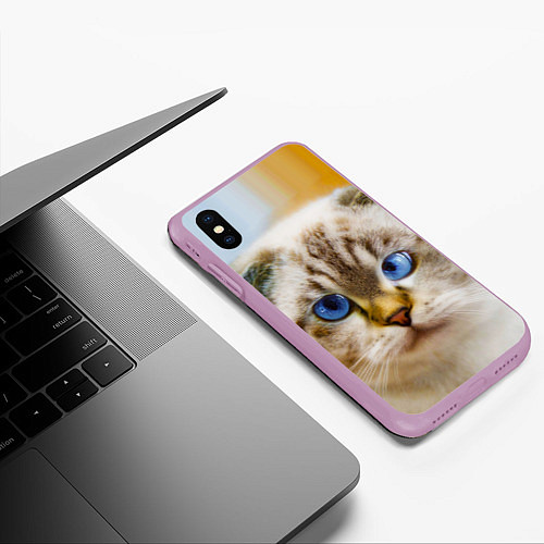 Чехол iPhone XS Max матовый Кошка породы шотландская вислоухая косоглазая / 3D-Сиреневый – фото 3