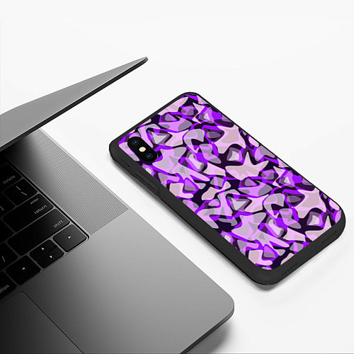 Чехол iPhone XS Max матовый Сиренево-серый абстрактный пятнистый узор / 3D-Черный – фото 3