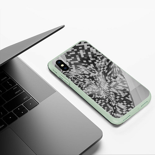 Чехол iPhone XS Max матовый Искревление пространства в геометрии / 3D-Салатовый – фото 3