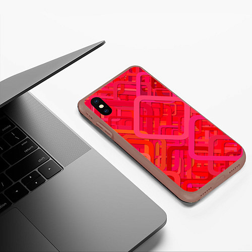 Чехол iPhone XS Max матовый Красные абстрактные геометрические ромбы / 3D-Коричневый – фото 3