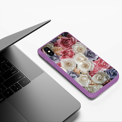 Чехол iPhone XS Max матовый Цветы роз / 3D-Фиолетовый – фото 3
