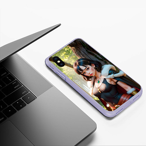 Чехол iPhone XS Max матовый Нейросеть - аниме девушка в лесу / 3D-Светло-сиреневый – фото 3