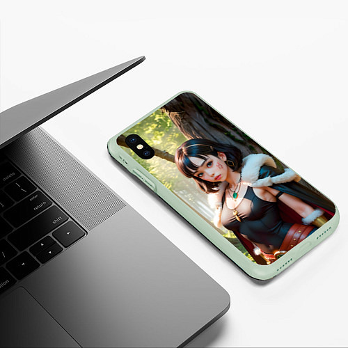 Чехол iPhone XS Max матовый Нейросеть - аниме девушка в лесу / 3D-Салатовый – фото 3