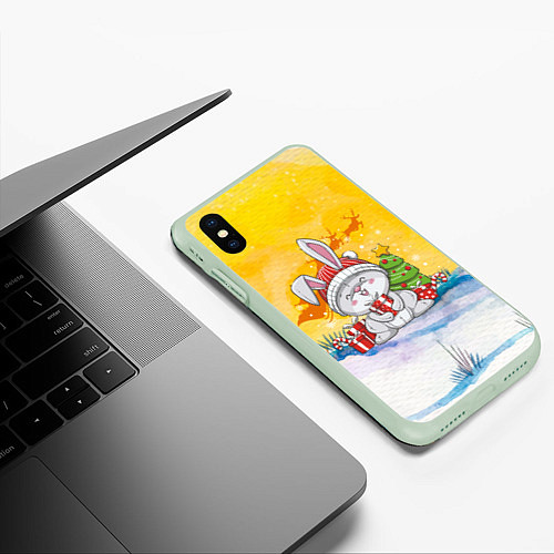 Чехол iPhone XS Max матовый Зайка с елочкой / 3D-Салатовый – фото 3