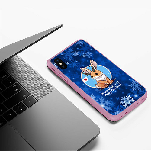 Чехол iPhone XS Max матовый Кролик - символ нового года / 3D-Розовый – фото 3