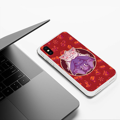 Чехол iPhone XS Max матовый Новогодние друзья кот и кролик / 3D-Белый – фото 3