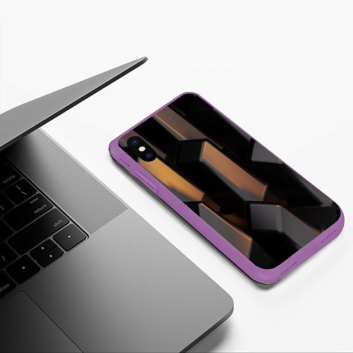 Чехол iPhone XS Max матовый Абстрактные тёмные геометрические блоки / 3D-Фиолетовый – фото 3