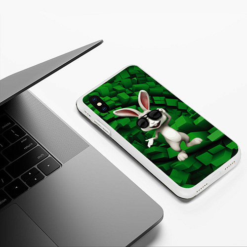 Чехол iPhone XS Max матовый Прикольный заяц в тёмных очках / 3D-Белый – фото 3