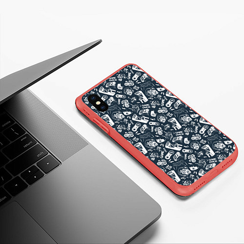 Чехол iPhone XS Max матовый Геймер и игровые приставки и автоматы ретро / 3D-Красный – фото 3