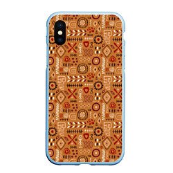 Чехол iPhone XS Max матовый Этнический рисунок с костями, цвет: 3D-голубой