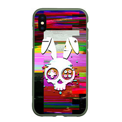 Чехол iPhone XS Max матовый Череп кролика - glitch, цвет: 3D-темно-зеленый