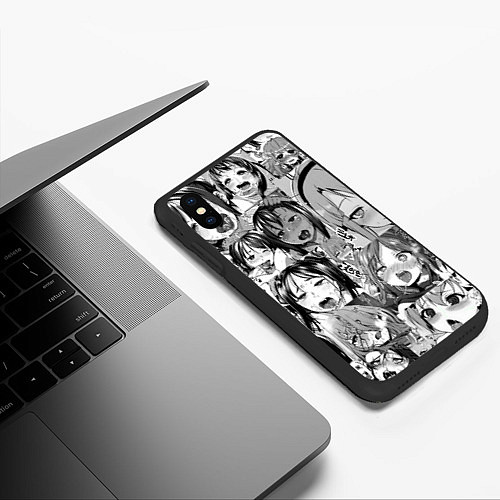 Чехол iPhone XS Max матовый Ахегао паттерн / 3D-Черный – фото 3