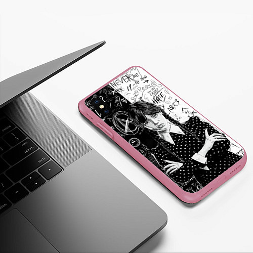 Чехол iPhone XS Max матовый Уэнсдей: Черное/Белое / 3D-Малиновый – фото 3