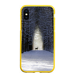 Чехол iPhone XS Max матовый Олень в зимнем лесу, цвет: 3D-желтый
