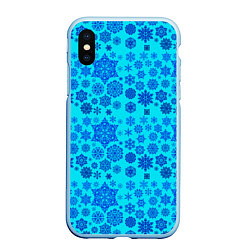 Чехол iPhone XS Max матовый New Year snowflakes, цвет: 3D-голубой