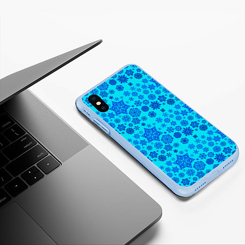 Чехол iPhone XS Max матовый New Year snowflakes / 3D-Голубой – фото 3