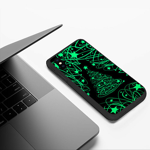 Чехол iPhone XS Max матовый Новогодняя Ёлка серпантин / 3D-Черный – фото 3