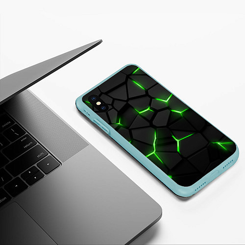 Чехол iPhone XS Max матовый Green neon steel / 3D-Мятный – фото 3