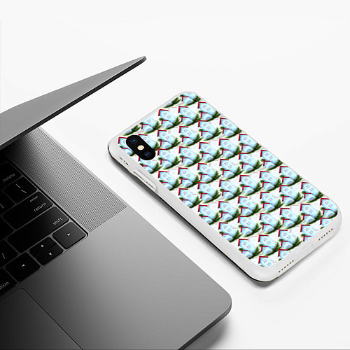 Чехол iPhone XS Max матовый Домики на еловых ветках - паттерн / 3D-Белый – фото 3