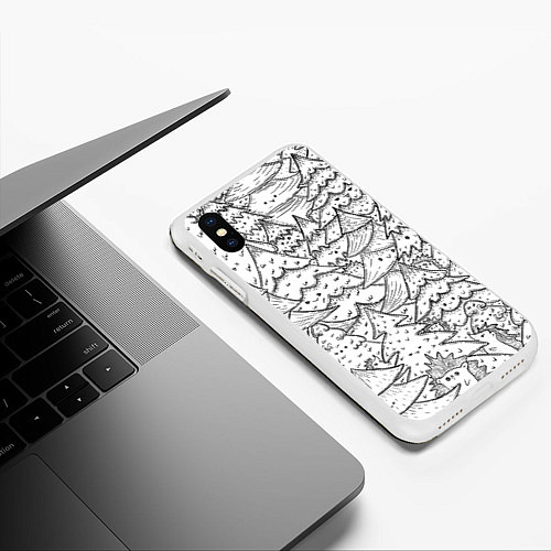 Чехол iPhone XS Max матовый Раскраска ежи в еловом лесу / 3D-Белый – фото 3