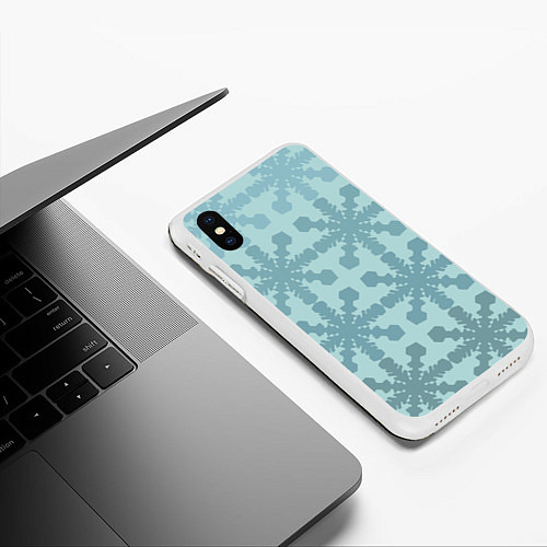Чехол iPhone XS Max матовый Снежинки градиент / 3D-Белый – фото 3