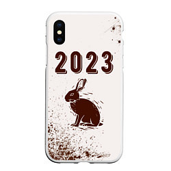 Чехол iPhone XS Max матовый 2023 Кролик силуэт на светлом, цвет: 3D-белый