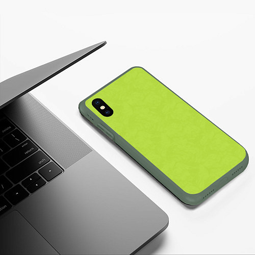 Чехол iPhone XS Max матовый Текстурированный ярко зеленый салатовый / 3D-Темно-зеленый – фото 3